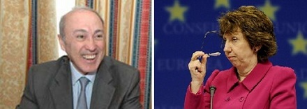 Der tunesische Industrieminister Mohamed Afif Chelbi (l.) und die EU-Außenbeauftragte Catherine Ashton.