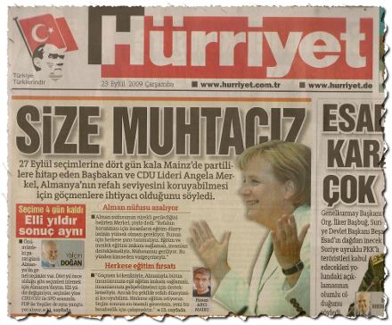 Merkel in der Hürriyet vom 23.9.: 'Wir brauchen euch'