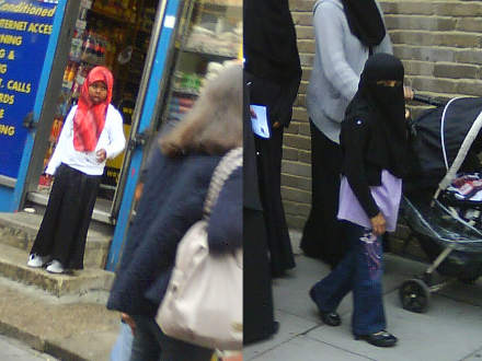 Verschleierte Mädchen auf Londons Straßen