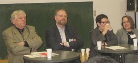 Dhimmi-Treffen in Erlangen: Prof. Wolfgang Benz, Prof. Heiner Bielefeldt, Irene Runge, Dr. Sabine Schiffer