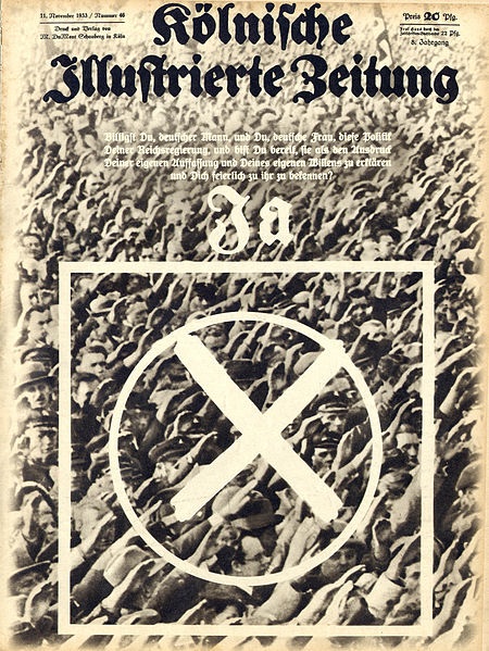 Die Kölnische Illustrierte Zeitung wirbt am 11. November 1933 auf dem Titelblatt für Hitlers Politik