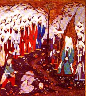 Die Köpfung von etwa 800 gefangenen Juden vom Stamm der Banu Quraiza auf dem Marktplatz von Medina im Jahr 627 vor Mohammed