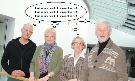 Islamlobbyisten (v.l.n.r.): Florian Bremer-Gast, Astrid Bade, Arnhild Biesenbach und Wilfried Peper verteidigen die Moschee-Baupläne der Ahmadiyya Muslim Jamaat.