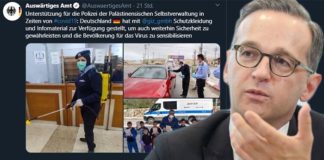 Tweet des auswärtigen Amtes vom 6. April. Man beachte auch den teuren, roten Wagen im Bild oben rechts.