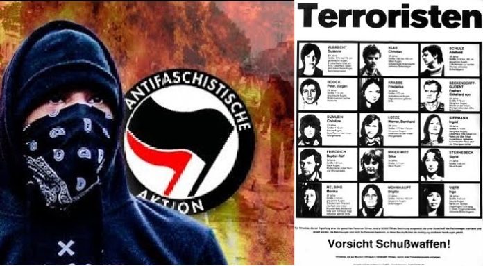 Der militanten Antifa fehlen im Vergleich zur RAF nur die prominenten Gesichter. Sie pflegt aus Feigheit die Praxis, ihre Gesichter zu vermummen und ihre Namen geheim zu halten.