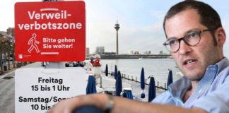 Allmählich reichts auch BILD-Chefredakteur Julian Reichelt: „Verweilverbotszone“ an der Düsseldorfer Rheinpromenade! Von Freitag bis Sonntag ist es Passanten verboten, auf Bänken auszuruhen oder beim Flanieren stehen zu bleiben.