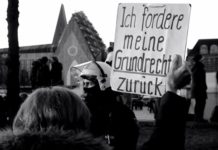 Frau mit Plakat auf der Corona-Demo am 6. November in Leipzig.