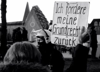 Frau mit Plakat auf der Corona-Demo am 6. November in Leipzig.