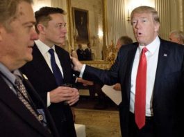 Donald Trump mit dem neuen Besitzer Twitters, Elon Musk und seinem ehemaligen Berater Steve Bannon (l.).