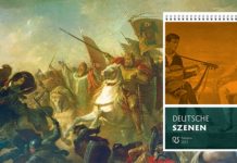 Der Wandkalender 2023 vom Antaios-Verlag ist da! Er enthält zwölf tolle Szenen aus der deutschen Geschichte (Das Gemälde im Hintergrund zeigt Otto den Großen im Jahr 955 auf dem Höhepunkt der Schlacht gegen die ungarischen Heere um Augsburg).
