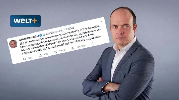 Der stellvertretende Chefredakteur der WELT, Robin Alexander, hat die Rede von AfD-Fraktionschef Tino Chrupalla am Donnerstag im Bundestag in einem Tweet als 