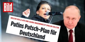 "Putins Putsch-Plan für Deutschland – Welche Rolle die AfD und Sahra Wagenknecht spielen sollten", titelt heute die für ihre seriöse Recherche bekannte Zeitung mit den vier großen Buchstaben.