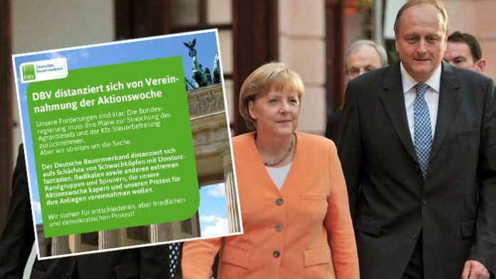 Bauernpräsident Joachim Rukwied (CDU), gefügiger Merkelianer, distanziert sich jetzt von „Schwachköpfen mit Umsturzfantasien, Radikalen sowie anderen extremen Randgruppen und Spinner“ .