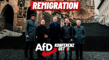 Remigration ist kein Unwort, sondern das Gebot der Stunde, sagen die AfD-Fraktionsvorsitzenden Ost (v.l.n.r.): Jörg Urban, Oliver Kirchner, Björn Höcke, Nikolaus Kramer und Hans-Christoph Berndt.