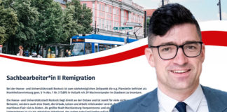 Die Stadt Rostock sucht zum nächstmöglichen Zeitpunkt eine/n "Sachbearbeiter*in II Remigration" in Vollzeit. Ob sich Martin Sellner schon auf die vakante Stelle beworben hat, ist nicht bekannt.