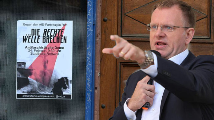 In Rottweil findet am Wochenende der Landesparteitag der baden-württembergischen AfD statt. Plakate, die auf die Gegendemonstration hinweisen, sorgen für Kopfschütteln - auch bei Dr. Dirk Spaniel.