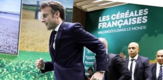 Macron flüchtet am Samstag auf der Landwirtschaftsmesse in Paris vor den protestierenden Bauern: Kein gutes Bild für den Möchtegern-Napoleon.