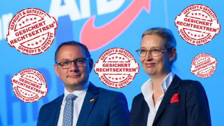 Sollten der möglichen Einstufung der AfD als "Gesichert rechtsextrem®" mit Humor und Nonchalance entgegnen - Parteichefs Tino Chrupalla und Alice Weidel.