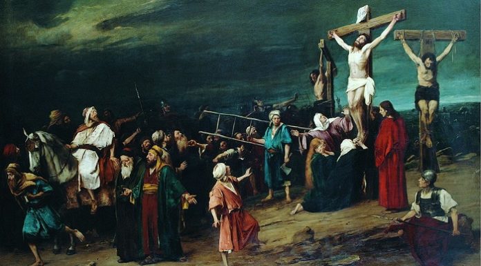 Golgatha - Ort der Kreuzigung von Jesus von Nazareth (Gemälde von Mihály von Munkácsy, Öl auf Leinwand).