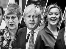 Die Tories stehen derzeit mit dem Rücken zur Wand: Rishi Sunak (r.) ist Großbritanniens fünfter Premierminister in sechs Jahren. Seine Vorgänger waren David Cameron, Theresa May, Boris Johnson and Liz Truss.