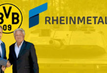 Geschäft mit dem Krieg: BVB-Boss Hans-Joachim Watzke (l.) und Rheinmetall-Chef Armin Papperger.