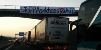 Banner am 21.9. vormittags auf der A8 Höhe Dreieck Leonberg.