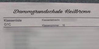 Die mittlerweile geschwärzte List der Heilbronner 1. Klasse.