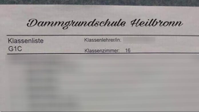 Die mittlerweile geschwärzte List der Heilbronner 1. Klasse.