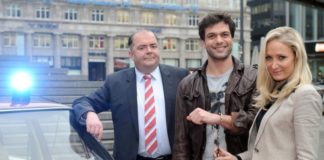 Timo Dierkes, Kai Schumann und Janine Kunze; Die „Heldt“-Stars verließ am bereicherten Kölner Ebertplatz der Heldenmut.