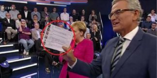 Wenns um Merkel und ihre Flüchtlingspolitik geht, wird bei den Öffentlich-Rechtlichen nichts dem Zufall überlassen: Gästeliste mit Bild und vorgeschriebener Frage in der ZDF-Sendung "Klartext, Frau Merkel!" am 14.9.