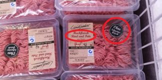 "Gehacktes halb und halb" gibt es bei LIDL in Gelsenkrichen nur noch ohne Schweinefleisch (siehe rote Umrandung).
