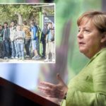 Merkel on Tour (kleines Foto: Bushaltestelle, nahe des Erstaufnahmelagers Gießen).