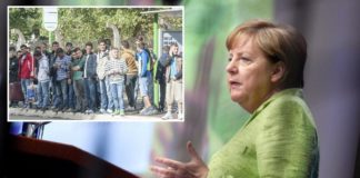 Merkel on Tour (kleines Foto: Bushaltestelle, nahe des Erstaufnahmelagers Gießen).
