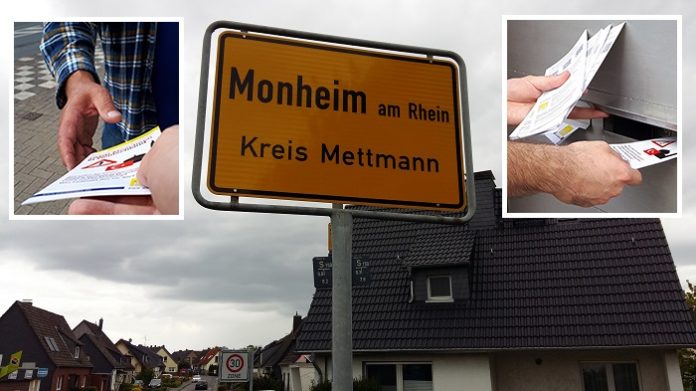 ortsschild Die Bürgerbewegung Pax Europa (BPE) war schon das dritte Mal in Monheim, um die Anwohner über die Moscheebaupläne der DITIB aufzuklären.