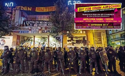 Polizeiaufmarsch vor dem linken Gewaltzentrum "Rote Flora" in Hamburg beim G20